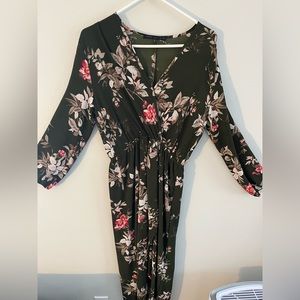 Fraiche by J Wrap Front, Long Sleeve, Olive green floral dress, Medium